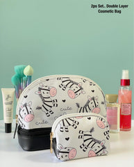 Double layer cosmetic bag with a small pouch