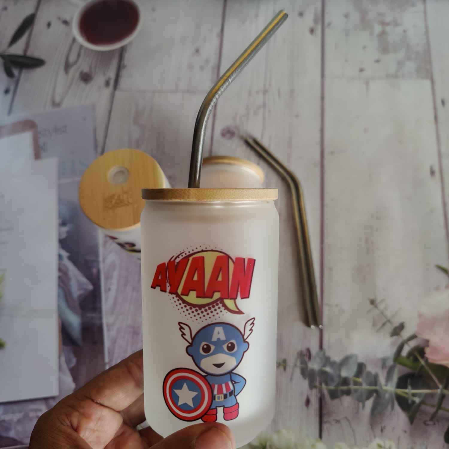 Persoanlised straw glass tumbler
