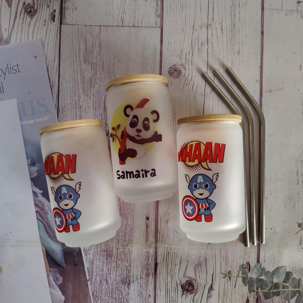 Persoanlised straw glass tumbler