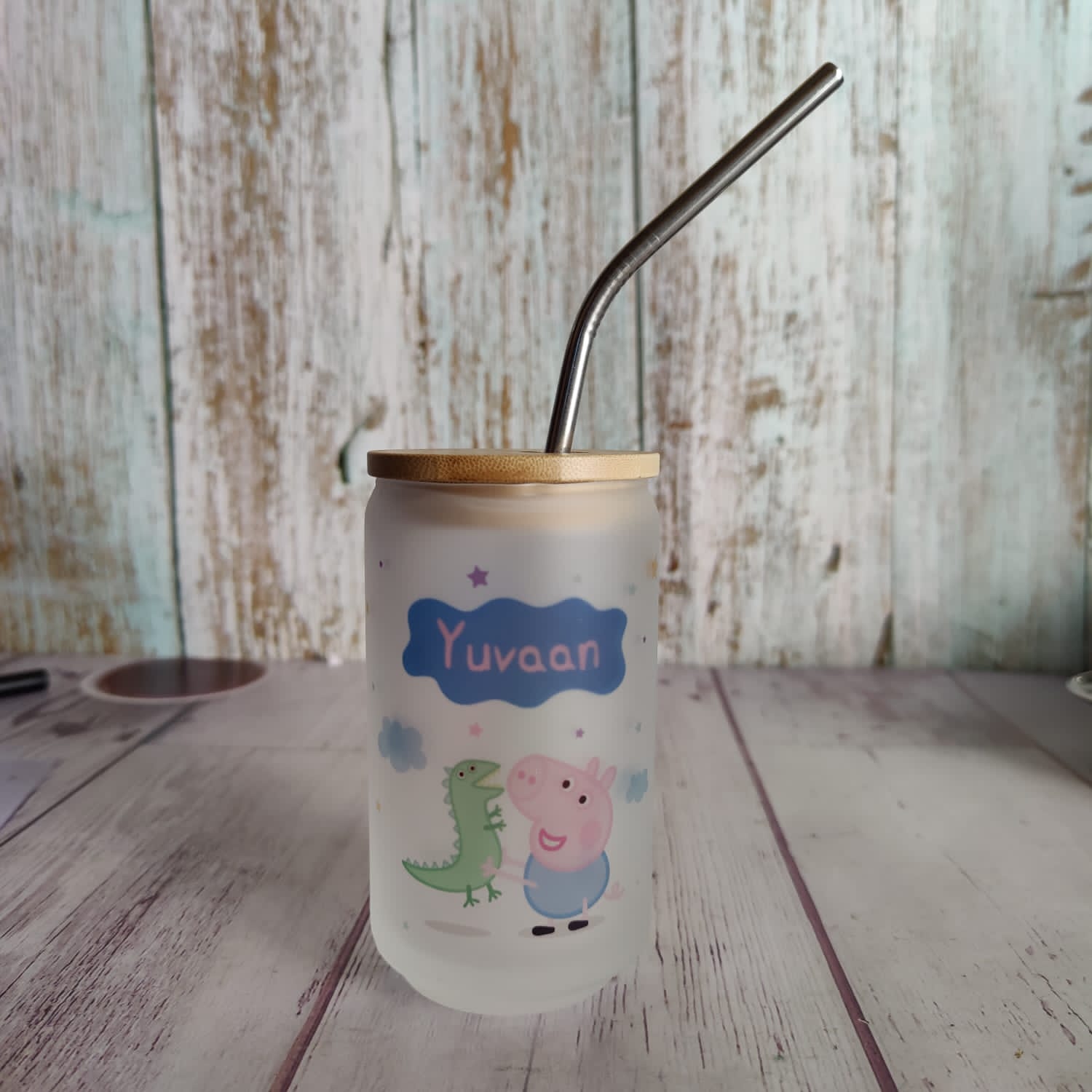 Persoanlised straw glass tumbler